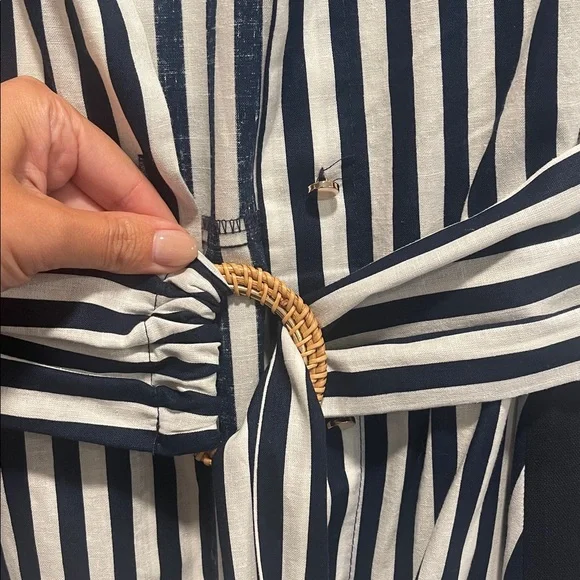 Zara Navy striped linen shirt dress with belt - Picture 3 of 3